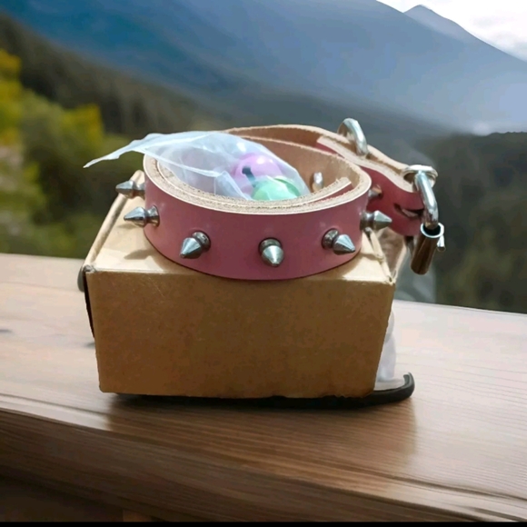 Angel Of Love Cat Collar Pink with Spikes (comes with pink and green bells) - Picture 2 of 3